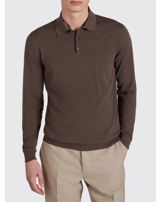 Zanone Brown Cotton And Silk Knit Polo Shirt for men