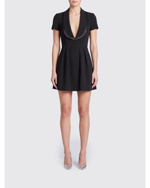 Elisabetta Franchi Black Flared Crêpe Mini Dress With Shawl Collar And Short Sleeves