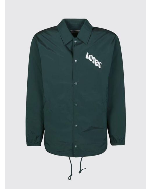 Autry Green Goose Down Padded Technical Fabric Shirt Jacket With Logo for men