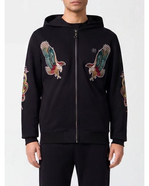 Philipp Plein Black Tattoo Patches Zip Hoodie for men