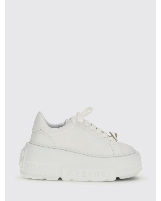 Casadei White Nexus Leather Wedge Sneakers
