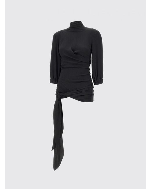 The Attico Black Draped Silk Blend Blouse