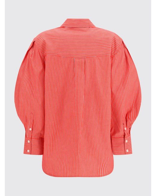 Ganni Pink Striped Cotton Shirt With Balloon Sleeves