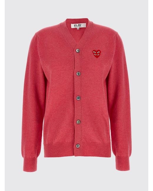 COMME DES GARÇONS PLAY Red Comme Des Gar&Ccedil	Ons Play V-Neck Wool Cardigan With Heart Logo Patch