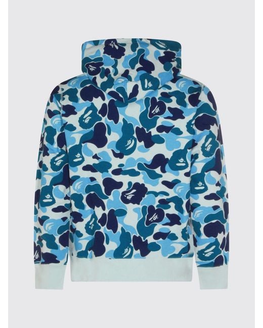 A Bathing Ape Blue Camouflage Print Cotton Hoodie With Slim Fit for men