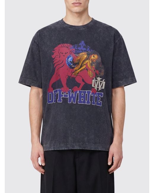Off-White c/o Virgil Abloh Blue Graphic Print Cotton T-Shirt With Logo for men