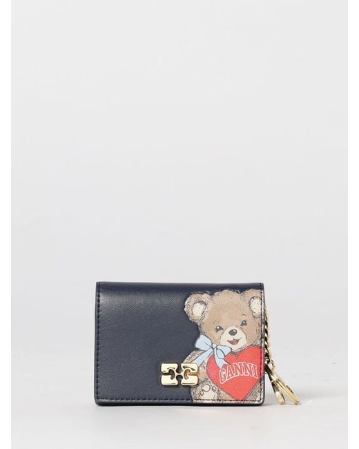 Ganni White Recycled Leather Wallet With Teddy Print