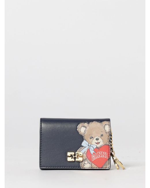 Ganni White Recycled Leather Wallet With Teddy Print