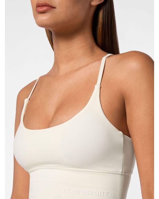 Philipp Plein White Cropped Sports Bralette Top With Criss-Cross Straps