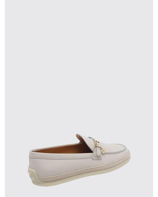 Tod's White Smooth Leather Loafers With Pebbled Sole And Engraved Logo