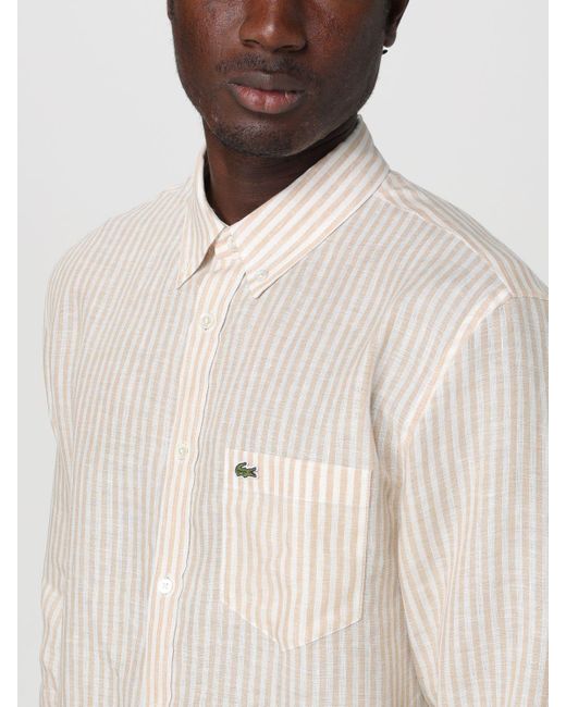 Camicia in lino a righe di Lacoste in White da Uomo