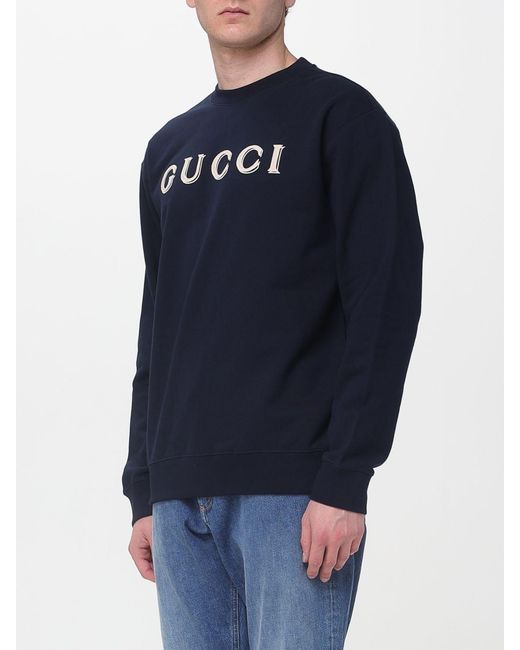 Gucci Blue Cotton Crew Neck Sweatshirt With Logo for men