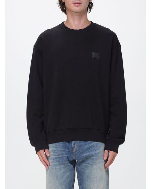Dolce & Gabbana Black Dolce &Amp Gabbana Cotton Crewneck Sweatshirt With Tonal Logo And Dropped Shoulders for men