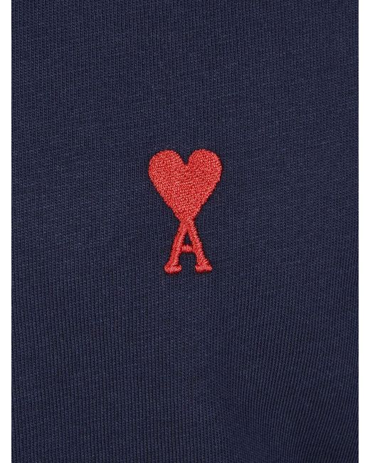 AMI Blue Cotton T-Shirt With Logo for men