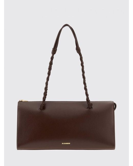 Jil Sander Brown Large Tangle Calfskin Leather Shoulder Bag With Braided Handle