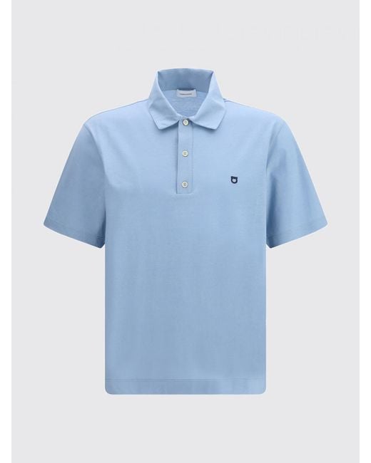 Ferragamo Blue Cotton Polo With Gancini Logo for men