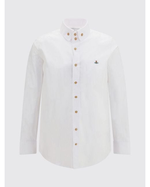 Vivienne Westwood White Cotton Poplin Shirt With Orb Logo And Button-Down Collar for men