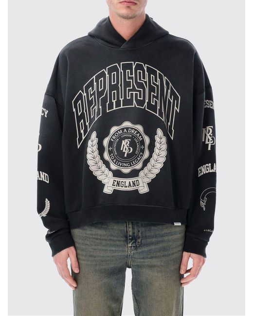 Represent Gray Cotton Hooded Sweatshirt With Logo for men