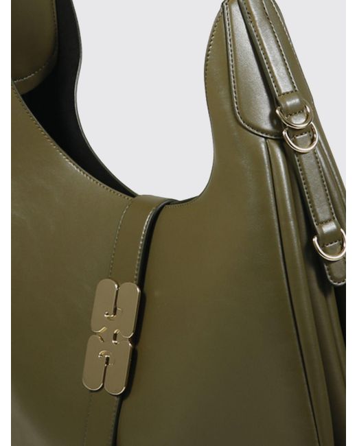 Ganni Green Large Kat Recycled Leather Shoulder Bag With Butterfly Logo