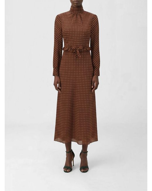 Alessandra Rich Brown Polka Dot Silk Midi Dress