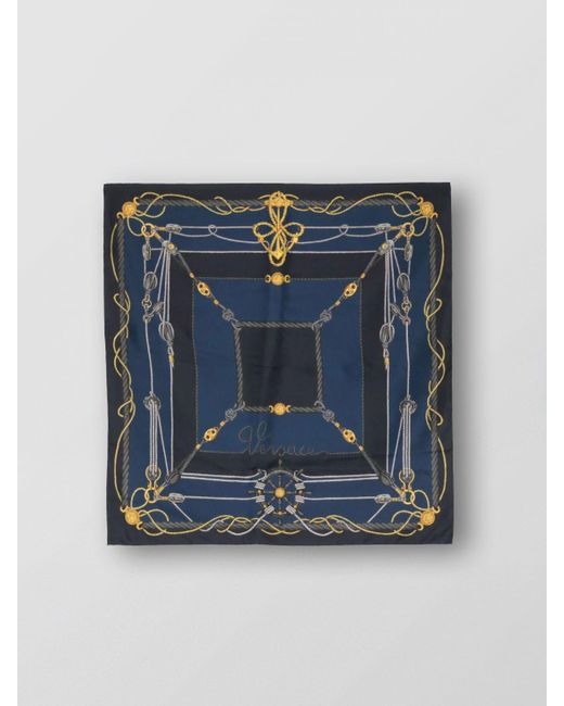 Foulard in twill di seta stampato di Versace in Blue da Uomo