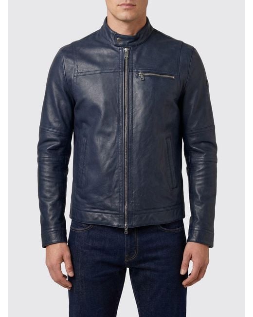 Peuterey Blue Leather Jacket for men