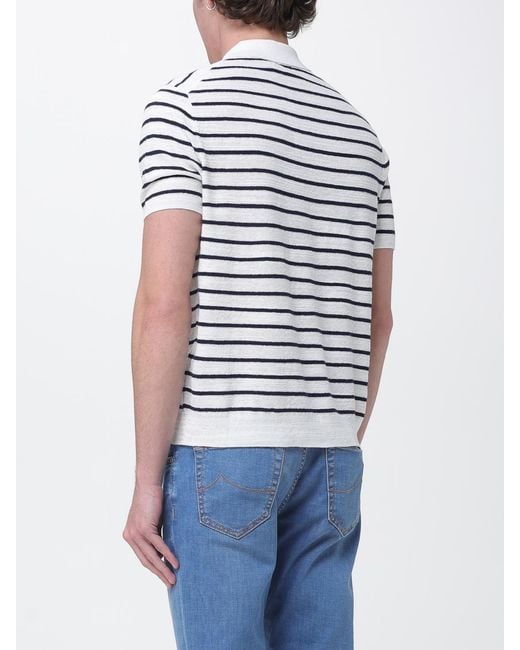 Polo Ralph Lauren Blue Striped Knitted Polo Shirt With Logo for men