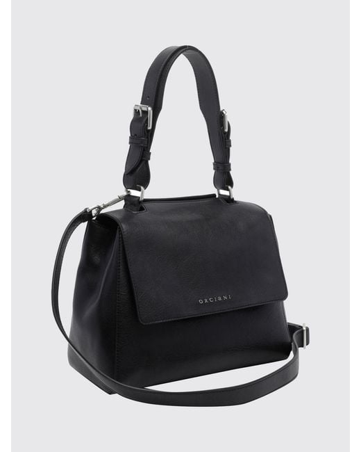 Orciani Black Sveva Small Calf Leather Handbag With Adjustable Handle And Strap