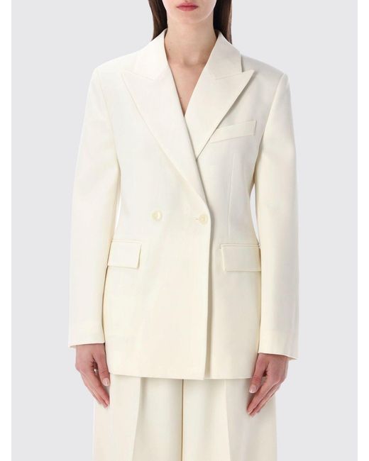 Anine Bing Natural Double-Breasted Wool Blend Blazer