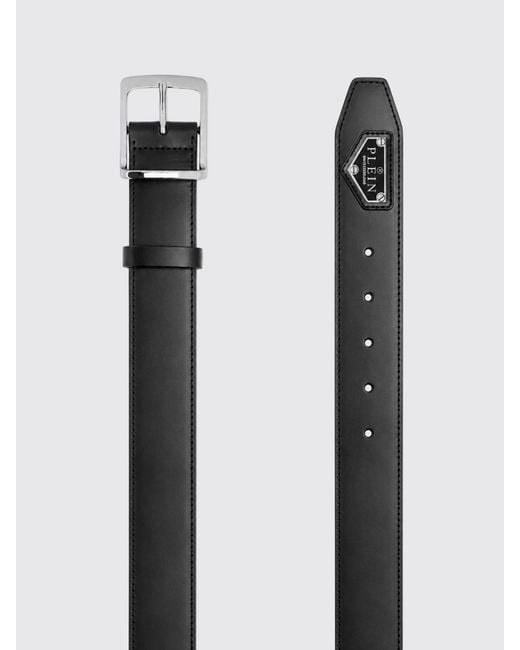 Philipp Plein Black Calfskin Belt With Metal Logo Buckle for men