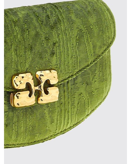 Ganni Green Lulu Moiré Velvet Wallet On Chain Bag