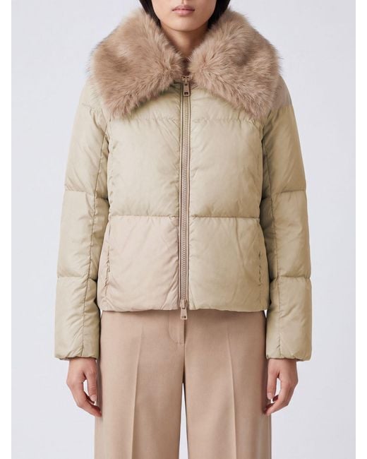 Herno Natural Short Quilted Nylon Down Jacket With Fur Collar