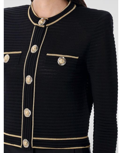 Balmain Black Ribbed-Trimmed Cardigan