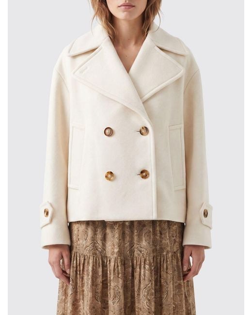 Chloé Natural ChloÉ Double-Breasted Wool Blend Pea Coat With Dropped Shoulders