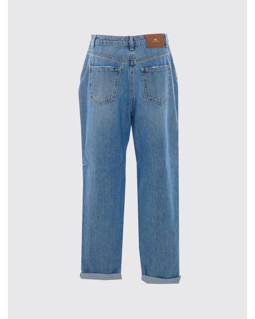Elisabetta Franchi Blue High-Waisted Cropped Cuffed Cotton Denim Jeans