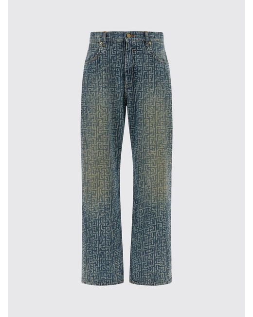 Balmain Blue Cotton Denim Monogram Jeans for men