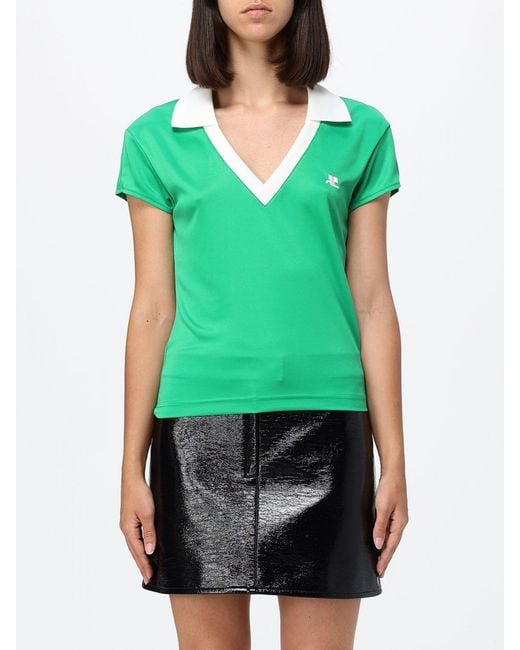 Courreges Green CourrÈ Ges Slim Fit Polyester Polo T-Shirt With Contrast Piping