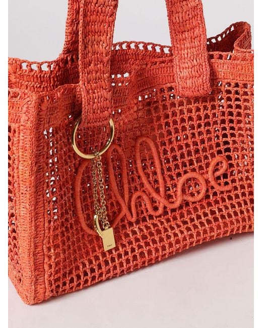 Chloé Red ChloÉ Summer Banana Perforated Raffia Bag