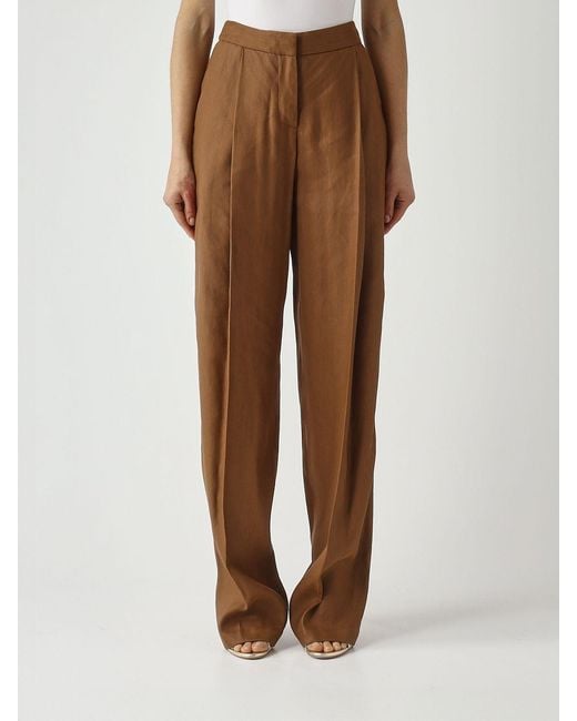 Elisabetta Franchi Brown Linen Blend Palazzo Trousers