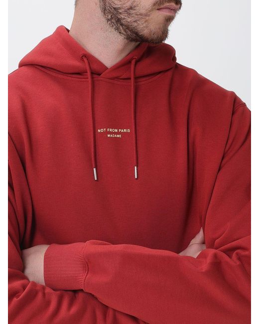 Drole de Monsieur Red Cotton Hoodie With Logo for men
