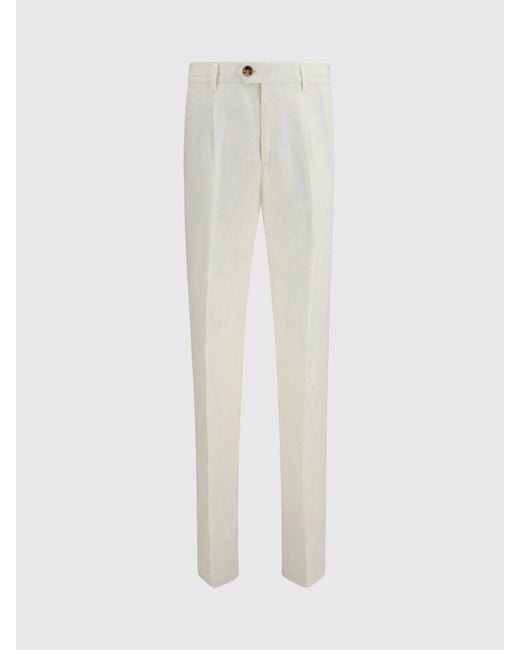 Brunello Cucinelli White Linen Tailored Trousers for men