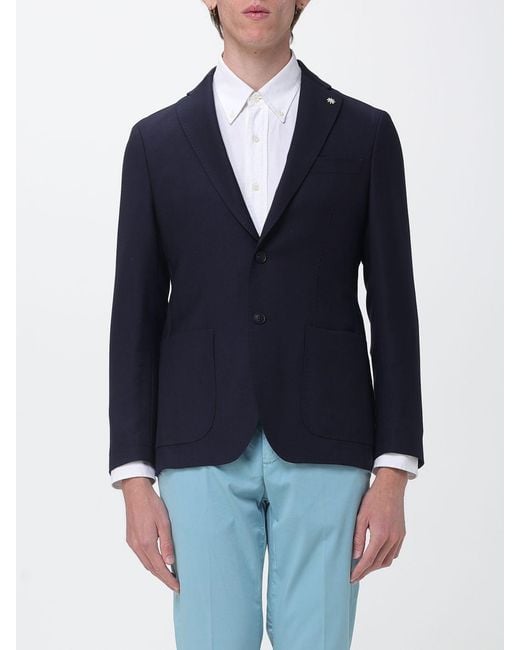 Manuel Ritz Blue Single-Breasted Virgin Wool Blazer With A Slim Fit for men