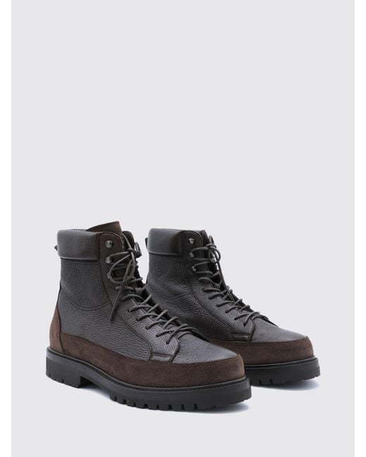 Brunello Cucinelli Black Suede Calfskin Lace-Up Ankle Boots for men