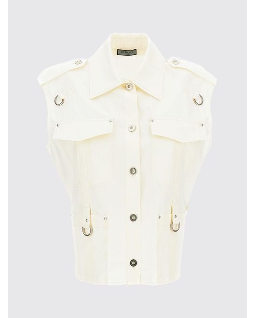 DURAZZI MILANO White Sleeveless Cotton Shirt With Epaulettes And Metal Ring