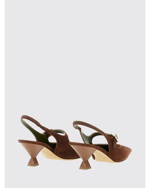 MARIA LUCA Brown Natalia Leather Slingback Pumps With Medium Cone Heel