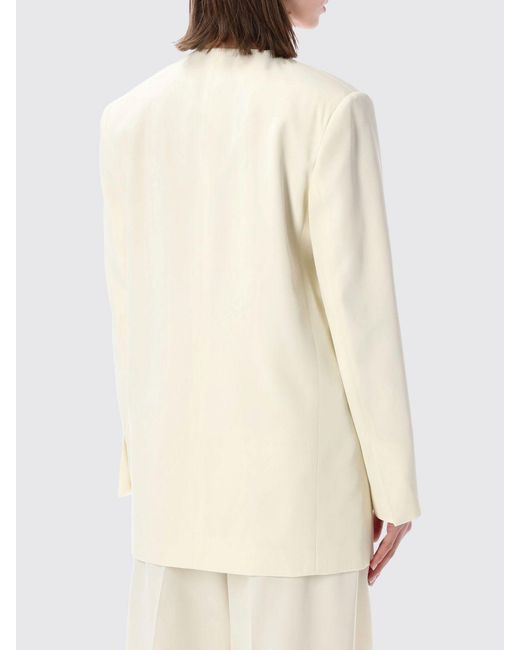 Alberta Ferretti Natural Double-Breasted Cotton Blazer