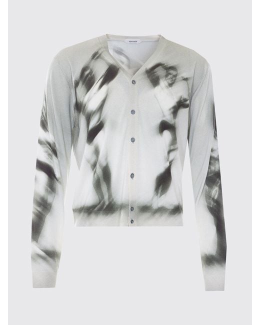 Versace Gray Abstract Pattern Silk Cardigan With V-Neck for men