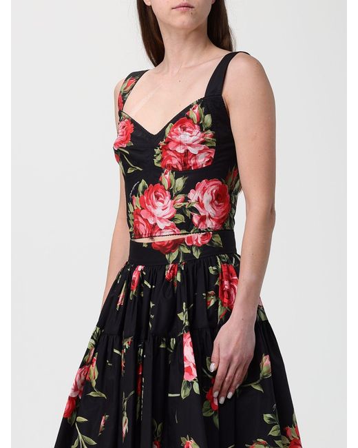 Dolce & Gabbana Red Dolce &Amp Gabbana Floral Cotton Blend Corset Top