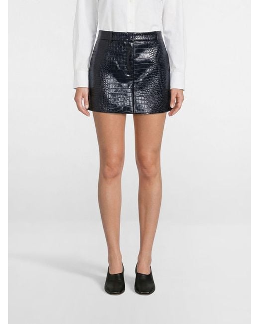 Sportmax Blue Crocodile Print Faux Leather Mini Skirt