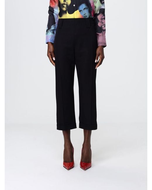 Versace Blue Viscose Cropped Fit Trousers
